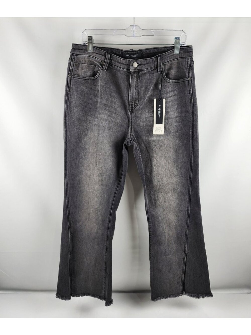 Liverpool Jeans Womens 12/31 Black Eco Hannah Crop Flare Leg Denim (31x27) NWT